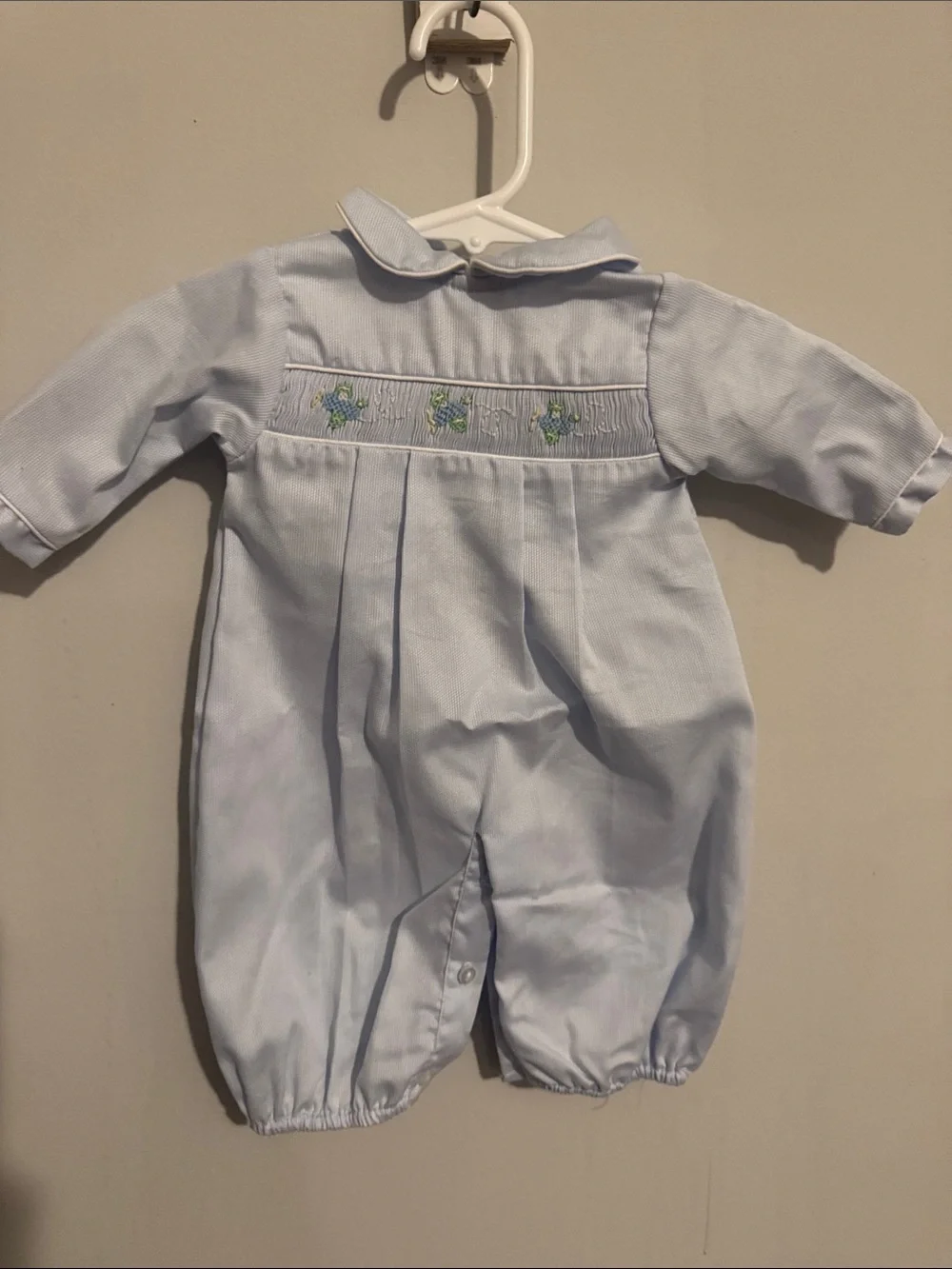 Petit Ami Light Blue Smocked Infant One-Piece premie